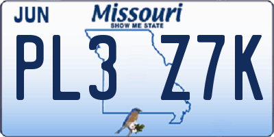 MO license plate PL3Z7K