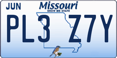 MO license plate PL3Z7Y