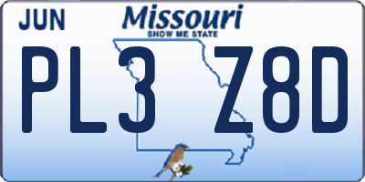 MO license plate PL3Z8D