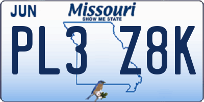 MO license plate PL3Z8K