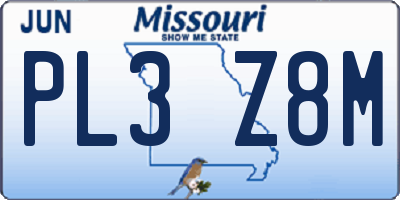 MO license plate PL3Z8M