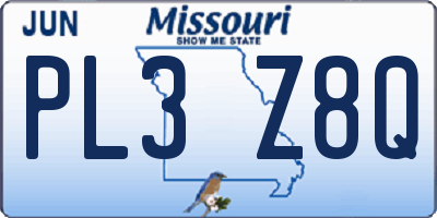 MO license plate PL3Z8Q