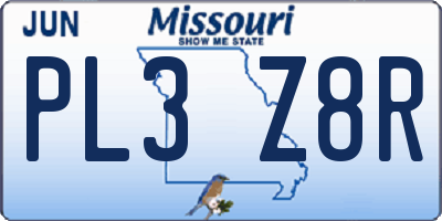 MO license plate PL3Z8R