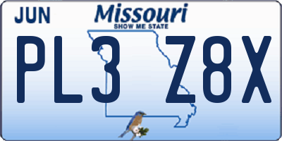 MO license plate PL3Z8X