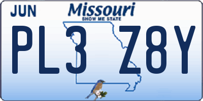 MO license plate PL3Z8Y
