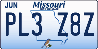 MO license plate PL3Z8Z