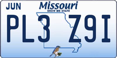 MO license plate PL3Z9I
