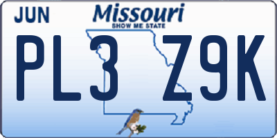 MO license plate PL3Z9K
