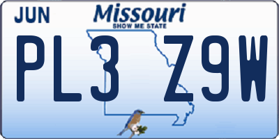 MO license plate PL3Z9W