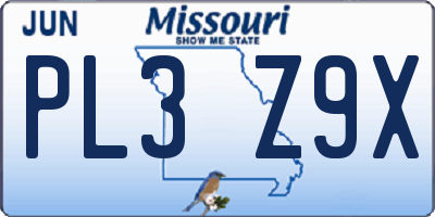 MO license plate PL3Z9X