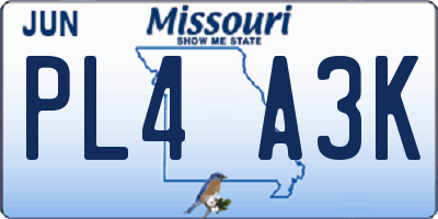 MO license plate PL4A3K