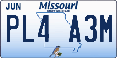 MO license plate PL4A3M