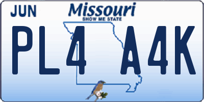 MO license plate PL4A4K