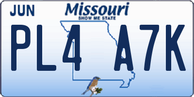MO license plate PL4A7K