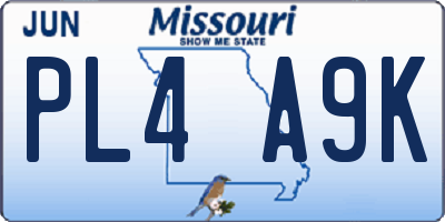 MO license plate PL4A9K