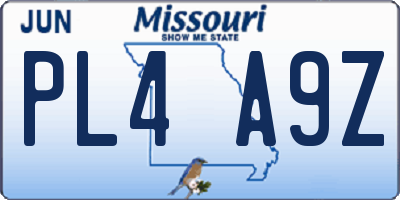 MO license plate PL4A9Z