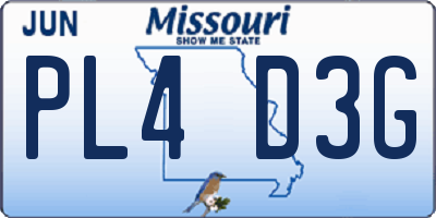 MO license plate PL4D3G