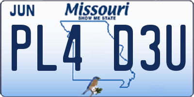 MO license plate PL4D3U