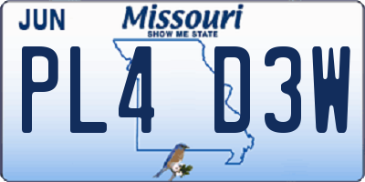 MO license plate PL4D3W
