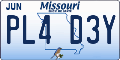 MO license plate PL4D3Y