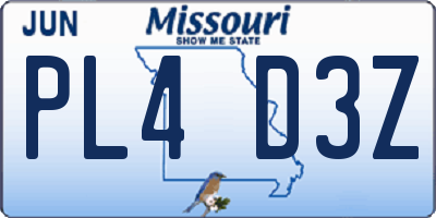 MO license plate PL4D3Z