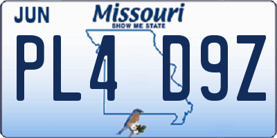 MO license plate PL4D9Z