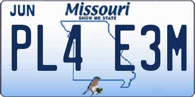 MO license plate PL4E3M