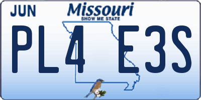 MO license plate PL4E3S