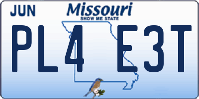 MO license plate PL4E3T