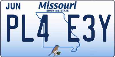 MO license plate PL4E3Y