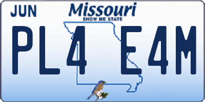 MO license plate PL4E4M