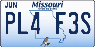 MO license plate PL4F3S