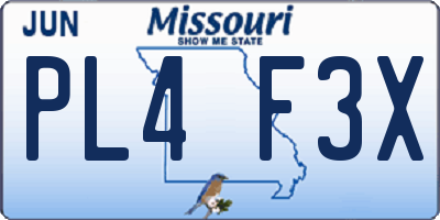 MO license plate PL4F3X