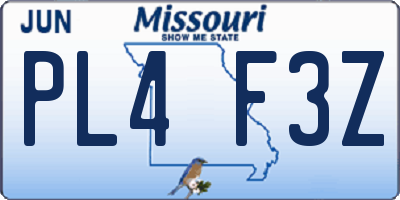 MO license plate PL4F3Z