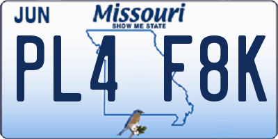 MO license plate PL4F8K