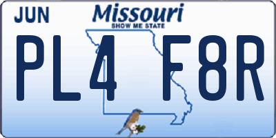 MO license plate PL4F8R