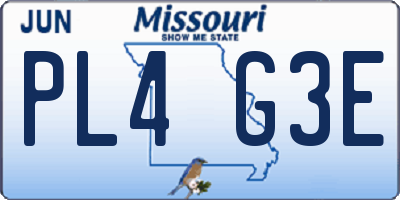 MO license plate PL4G3E