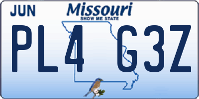 MO license plate PL4G3Z