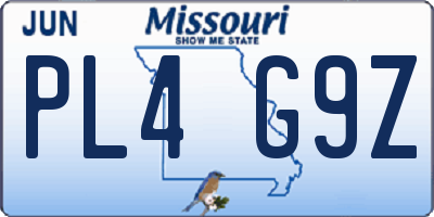 MO license plate PL4G9Z