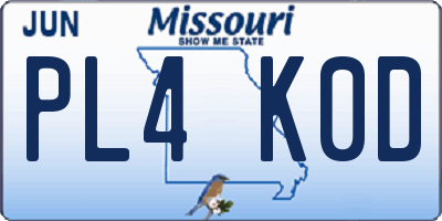 MO license plate PL4K0D