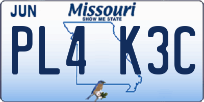 MO license plate PL4K3C