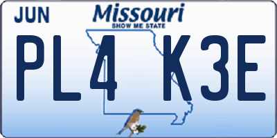 MO license plate PL4K3E
