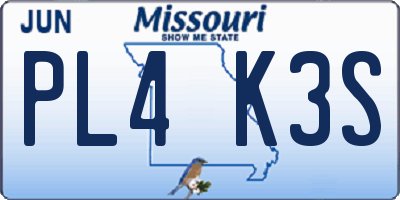 MO license plate PL4K3S