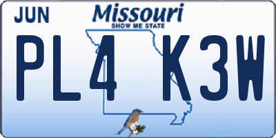 MO license plate PL4K3W