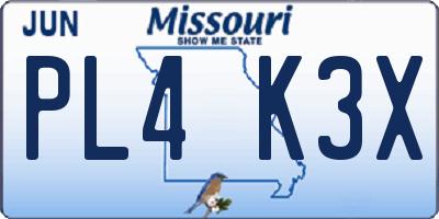 MO license plate PL4K3X