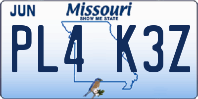 MO license plate PL4K3Z