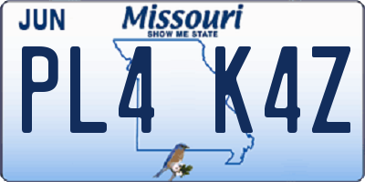 MO license plate PL4K4Z
