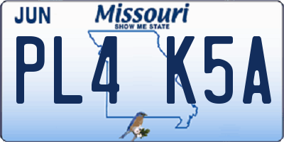 MO license plate PL4K5A