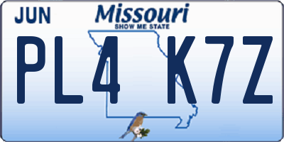 MO license plate PL4K7Z