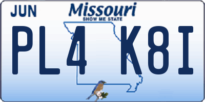 MO license plate PL4K8I